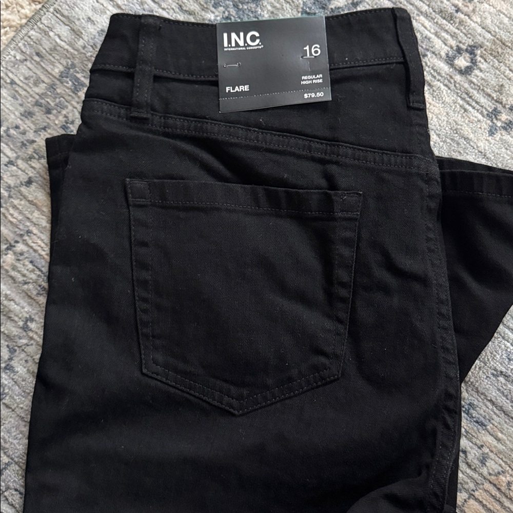 INC international concepts High Rise Black Flared Jeans - Picture 2 of 6
